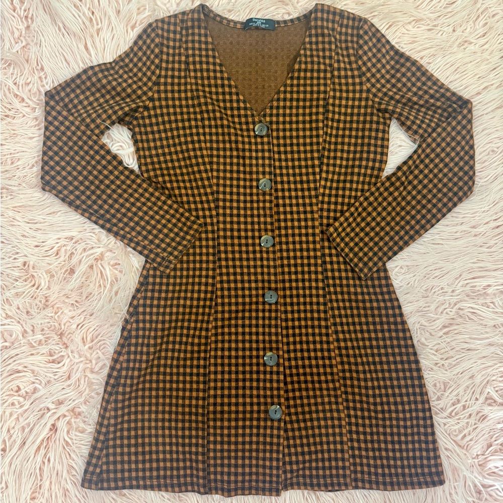 Bershka button-front check mini dress